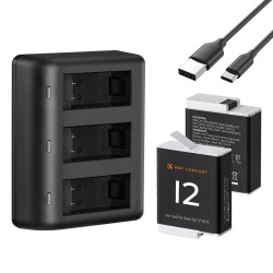 K&F Concept Gopro Hero 12/11/10/9  pack -2 battery + Triple charger